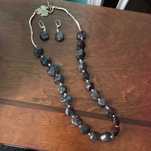 Black stone necklace with matching earrings
